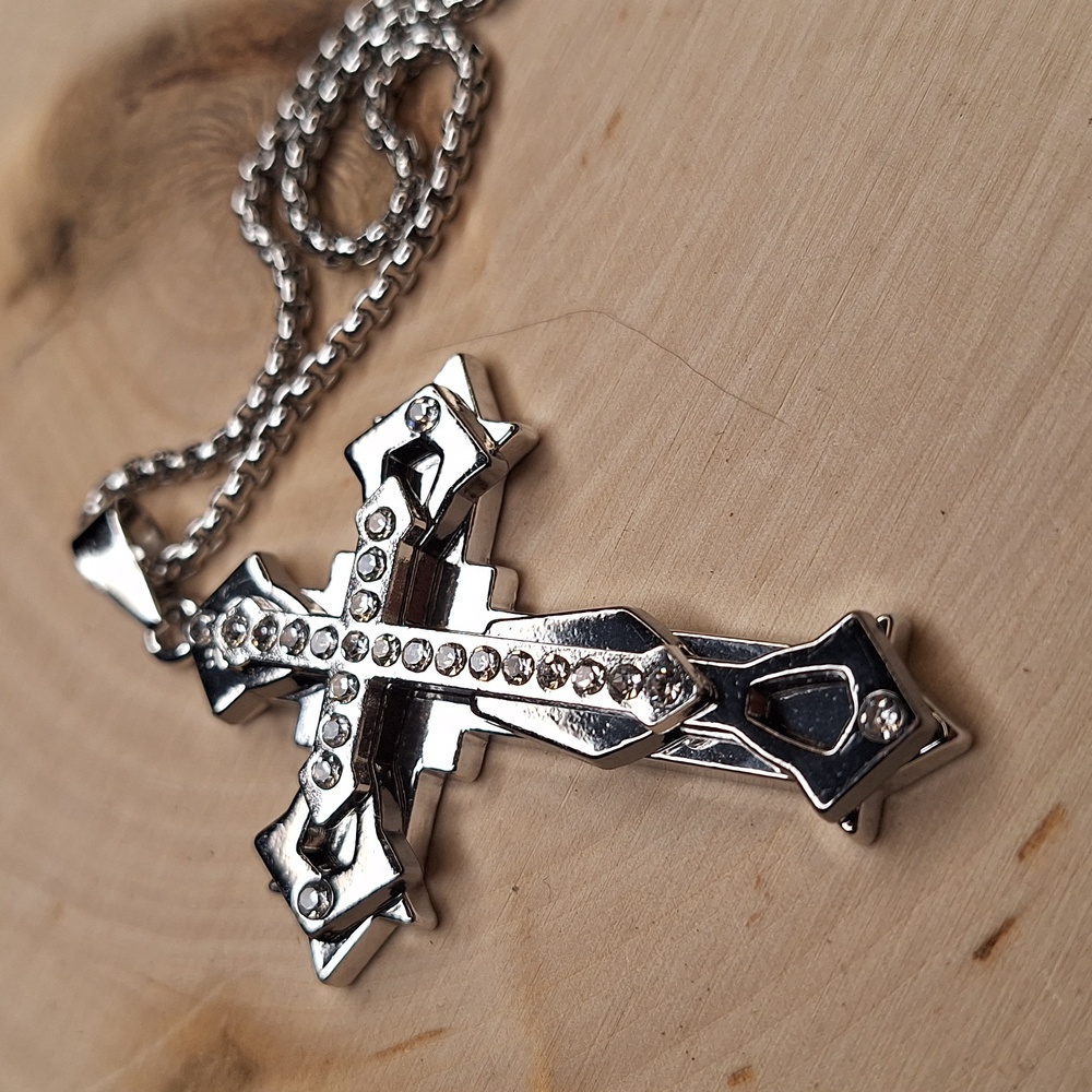 3 Layer  Cross Pendant Men's Necklace - Picture 9 of 11